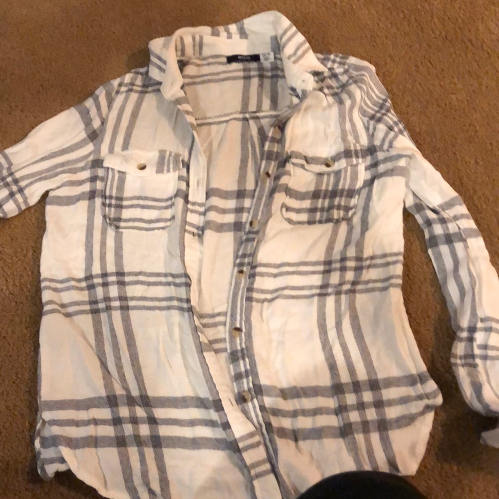 White plaid button up
